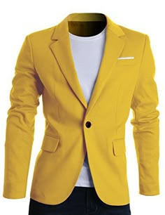 FLATSEVEN Mens Slim Fit Casual Premium Blazer Jacket Yellow, XL (Chest 44) FLATSEVEN http://www.amazon.com/dp/B00VRSHJ3K/ref=cm_sw_r_pi_dp_y5hLwb1STVFTT Spring Wear Men, Sports Jackets, Yellow Blazer, Sport Coats, Linen Blazer, Blazers For Men, Mens Accessories Fashion