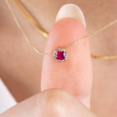 14K Solid Gold Real Diamond Ruby Necklace Minimalist Ruby - Etsy Diamond Ruby Necklace, Ruby Jewelry Necklaces, Beautiful Gold Necklaces, Jewelry Diamonds, Blue Topaz Necklace, Mexican Jewelry, July Birthstone Jewelry, Topaz Necklace, Ruby Pendant