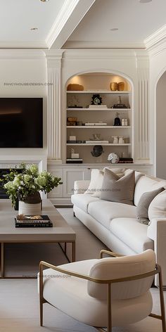 a living room filled with furniture and a flat screen tv mounted on the wall above a fireplace