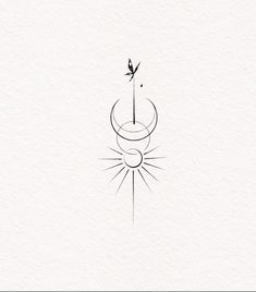 a black and white drawing of a person on a pole with the sun in the background