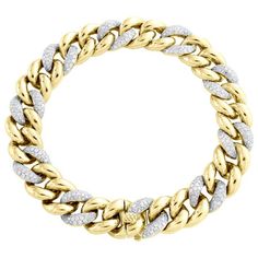 New to our Jewelry For Less collection is this very popular Miami Cuban Bracelet with diamonds. This bracelet is set in real 10K Yellow Gold and has real genuine diamonds. The shape of the diamonds are round cut and are in pave (prong) setting. Caged back for comfort fit and durability. Safety fold over clasp for a great secure hold. Great addition to your jewelry collection. **Comes with Presentation Box, JFL Diamonds Appraisal Paperwork and Polishing Cloth** Size: 8.50".  Gender: male.  Age Gr Hippie Bands, 10k Gold Bracelet, Bracelet With Diamonds, 10k Gold Chain, Cuban Bracelet, Types Of Gold, Bracelet Mens, Miami Cuban, 18k Gold Jewelry