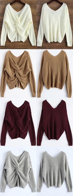 Up to 70% OFF! V Neck Twisted Back Sweater. Zaful,zaful.com,zaful online shopping, sweaters&cardigans, sweater,sweaters,cardigans,choker sweater,chokers,chunky sweater,chunky,cardigans for women, knit, knitted, knitting, knitwear, cardigan, cardigan outfit,women fashion,winter outfits,winter fashion,fall outfits,fall fashion, halloween costumes,halloween,halloween outfits. @zaful Extra 10% OFF Code:ZF2017 Knitting Outfit, Knitting Cardigan, Winter Diy, Fall Fashion Outfits, Winter Fashion Outfits, Fall Winter Outfits, Cardigans For Women, Fall Fashion