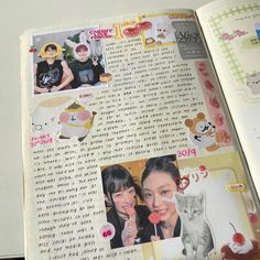 an open book with pictures of people and cats on it's pages, in the shape of a magazine