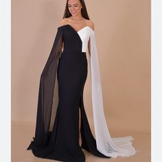 Dresses White Maxi Length Evening Dress For Dinner, Black And White Long Sleeve Evening Dress, One Time, Wear It, Nice Dresses, Evening Dresses, Long Sleeve Dress, Black White, Womens Dresses