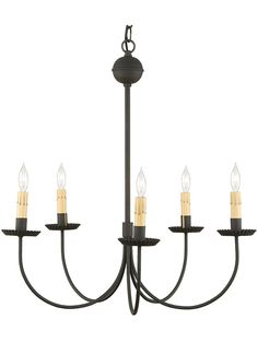 a chandelier with five candles hanging from it