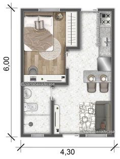 the floor plan for a small apartment with an attached bathroom and living room, as well as