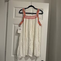 New With Tags, Missed The Return Window And It Was Too Big For Me Spring Vacation Embroidered Sundress, Casual Cotton Embroidered Dress For Vacation, Cotton Embroidered Mini Dress For Vacation, Casual Embroidered Cotton Dress For Vacation, Casual Embroidered Dress For Beach, Casual Sleeveless Embroidered Cotton Dress, Casual Sleeveless Dress With Embroidered Hem, White Embroidered Casual Mini Dress, Casual Sleeveless Embroidered Dress For Vacation