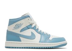 Wmns Air Jordan 1 Mid 'University Blue' - Air Jordan - BQ6472 141 - sail/sail/worn blue | Flight Club Air Jordan 1 Mid Unc, Jordan 1 Mid University Blue, Jordan 1 Mid Unc, Nike Azul, Carolina Do Norte, Wmns Air Jordan 1, Blue Jordans, Preppy Shoes, Nike Air Jordan 1 Mid