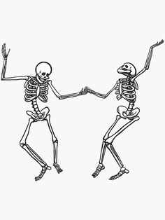 two skeleton dancing with one holding the other's hand