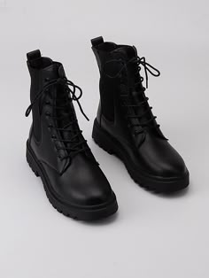 Black Cool Collar   Plain Combat Boots Embellished   Women Shoes Woman Black Boots, Flat Black Boots For Women, Cool Black Boots, Boots Black Aesthetic, Black Shoes Aesthetic, Black Combat Boots Women, Black Boots Flat, Black Winter Shoes, Aesthetic Black Shoes