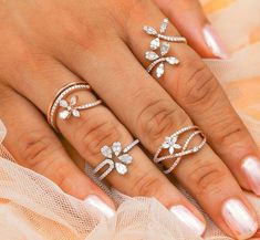 Fancy Diamond Rings For Women, Diamond Ring Designs Unique, Ring Stacking Ideas, Diamond Ring Designs, Latest Gold Ring Designs, Fancy Diamond Ring, Diamond Bracelet Design, Nature Inspired Rings, Diamond Pendant Sets