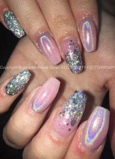 Holo Glitter Nails, Holographic Glitter Nails, Barrow In Furness, Cruise Nails, Nail Art Pink, Pink Chrome Nails, Hair And Nail Salon, Pink Holographic, Super Cute Nails