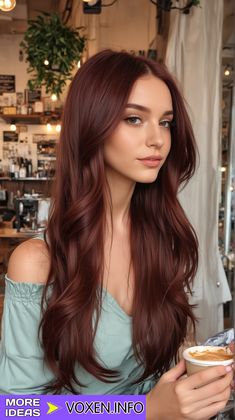 22 Embrace Autumn with Stunning Brown Fall Hair Colors | Top Trends 2024 - voxen.info Dark Amber Brown Hair, Autumn Aesthetic Hair, Soft Mahogany Brown Hair, Autumn Hair 2024, Mahogany Copper Hair Color, Solid Fall Hair Color, Hair Autumn 2024, One Tone Hair Color, Autumn 2024 Hair Trends