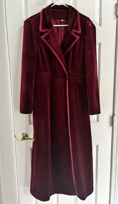 RED BURGUNDY VELVET COAT LONG HOLIDAY SZ LARGE EXCELLENT | eBay Long Velvet Coats For Women, Long Velvet Coat, Dark Ascetic, Plum Velvet, Ghost Whisperer, Long Overcoat, Long Holiday, Velvet Coat, Holiday Theme