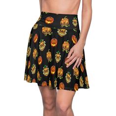 A versatile fit AOP skater skirt with a cozy, soft touch and a casual look. Inspired by the freedom of creativity, it will instantly become your everyday favorite. .: 95% Polyester 5% Spandex .: Versatile fit .: Printed on care label in black color .: White thread color Everything is made to order and will take on average 10 days so plan ahead. Possibly longer depending on each country's customs. Scary Pumpkin, Black Color, Skater Skirt, Casual Looks, Womens Skirt, Black, Color