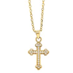 Add a touch of grace and elegance to your jewelry collection with this stunning 14K real  gold cross pendant. The pendant features a beautifully designed cross adorned with shimmering cubic zirconia (CZ) stones, offering a radiant sparkle from every angle. Crafted with attention to detail, this pendant is perfect for both daily wear and special occasions, making it a versatile addition to any jewelry box. Whether you're looking for a meaningful religious symbol or a stylish accessory, this cross pendant makes a thoughtful gift for yourself or a loved one. Pair it with a gold chain to complete the look and shine bright with elegance and faith. Yellow Gold Cross Charms For Baptism, Gold Cross Jewelry For Baptism, Yellow Gold Cross Pendant Necklace For Baptism, Yellow Gold Cross Necklace For Baptism, Yellow Gold Cross Necklace For First Communion, Yellow Gold Crucifix Necklace For Baptism, Yellow Gold Cross For Baptism, Classic Cross Jewelry For Baptism, Yellow Gold Baptism Cross Pendant Necklace