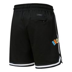 Add flair to your game day ensemble with these Washed shorts by Pro Standard. It features bold Brooklyn Nets graphics in neon colors for a vibrant display of team spirit. An elastic waistband customizes the fit to your perfect size. Imported Machine wash, tumble dry low Brand: Pro Standard Officially licensed Elastic waistband with drawstring Heat-sealed chenille applique Material: 100% Cotton Sewn-on stripes Inseam on size M measures approx. 8'' Side split hem Two side pockets Zippered rear poc Casual Shorts For Team Events During Sports Season, Casual Shorts For Team Events And Sports Season, Casual Team-colored Shorts For Team Events, Sporty Moisture-wicking Athletic Shorts For Team Events, Team Spirit Shorts With Built-in Shorts For Sports Season, Moisture-wicking Sportswear Shorts For Cheerleading, Sporty Game Day Shorts In Team Colors, Sporty Team-colored Shorts For Game Day, Black Sportswear Bottoms For Basketball