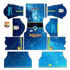 the new kit for barcelona's soccer team is shown in blue and yellow with stars on