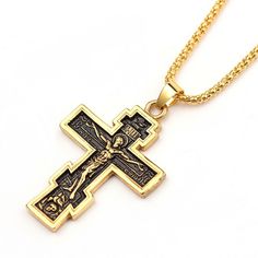 Mens Gold Russian Orthodox Cross Pendant Necklace Stainless Steel Rope Chain 24" | eBay Russian Orthodox Cross, Cross Pendant Necklace Men, Jesus Necklace, Orthodox Cross, Russian Orthodox, Golden Jewelry, Daily Jewelry, Men's Necklace, Mens Gold