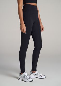 About Our High-Waisted Tall Leggings These are the women's tall leggings you've been waiting for. Buttery-soft and extra-long, you'll want to wear this pair from our Balance collection all day long. Leggings are an essential piece in any woman's wardrobe, something you can wear to work out at the gym and hang out on the weekend – but finding options that fit your frame can be tricky. That's where we come in. We designed this pair exclusively for women between 5'9” and 6'6” with both Tall and Ext Full Length Workout Leggings With Comfort Waistband, Comfort Stretch Full Length Tights For Athleisure, Black Compression Bottoms With Ribbed Waistband, Full Length Comfort Stretch Tights For Athleisure, Comfortable Stretch Full-length Athleisure Leggings, Tight Gym Bottoms With 5-inch Inseam, Full Length Athleisure Tights With Comfort Stretch, Compression Full-length Yoga Pants With Ribbed Waistband, High Waist Ribbed Waistband Leggings