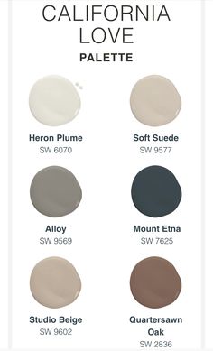 the different shades of paint in california love palettes, from neutral to dark gray