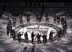 the hockey team is standing on the ice