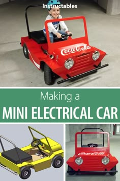 the instructions for making a mini electric car are shown in three different colors and sizes