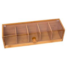 an empty wooden box with compartments on it