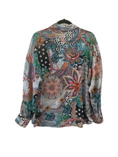 Brand: DESIGUAL Style: TOP Long Sleeve DESIGNER Color: MULTI Size: L SKU: 311-31123-17272 CONDITION: LIKE NEW Multicolor Tops With All Over Print For Spring, Spring Multicolor Tops With All Over Print, Patterned Long Sleeve Top With Mixed Print, Green Tops With Colorful Pattern For Fall, Long Sleeve Patterned Top With Mixed Print, Casual Multicolor Printed Blouse, Casual Multicolor Blouse With Graphic Print, Multicolor Floral Print Long Sleeve Tops, Trendy Multicolor Tops For Fall