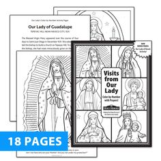 the virgins from our lady coloring book with three pages on it and an image of mary