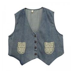 Cotton V-neck Denim Vest For Summer, V-neck Outerwear With Pockets For Summer, V-neck Summer Outerwear With Pockets, Bohemian Summer Denim Jacket With Pockets, Summer V-neck Outerwear With Pockets, Bohemian Denim Blue Summer Outerwear, Short Jean Jacket, Crochet Pocket, Short Jean