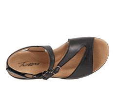 Leather upper,Easy slip-on entry with adjustable hook-and-loop as well as adjustable buckle closures for a custom and secure fit,Approx. 1 1/4 inch heel,Open toe,Memory foam footbed for added comfort,Lightweight and flexible rubberized outsole,Soft antimicrobial lining,Trotters® branding details | Women's Trotters Riva Sandals in Black Size 5 Medium Strapped Sandals, Wide Heels, Walking Sandals, Bohemian Look, Shoe Carnival, 4 Inch Heels, Womens Sandals Flat, Sandals Black, Back Strap