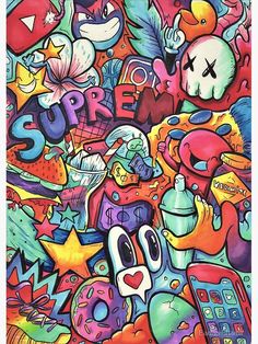 a colorful poster with lots of cartoon characters on it's back side and the words super written in large letters