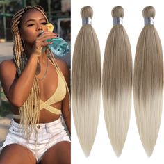 PRICES MAY VARY. ❤️ Ombre Braiding Hair Material: 6B/613 Ombre Braiding Hair Pre Stretched Is Made By High-Quality Flame-Retardant Synthetic Fiber, Feel Soft As Human Hair for Braiding Black Women. ❤️ Colored Braiding Hair Feature: Pre Stretched Braiding Hair Ombre Is Light, Easy Lock, Fast Drying, Long Lasting, Hot Water Set, Best Synthetic Hypoallergenic Clean Therapy Knotless Braiding Hair. ❤️ Packags: Prestretched Braiding Hair 26 Inch Folded 52inch Unfolded, Packs Of 3, 10.5 Ounce.Itch Free Braiding Box Braids, 613 Braids, Blonde Braiding Hair, Box Braids Knotless, Ombre Braiding Hair, Ombre Box Braids, Braids Knotless, Braiding Hair Extensions, Colored Hair Extensions