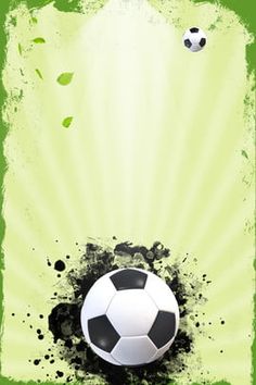 a soccer ball is in the middle of an abstract green background with leaves and splatters