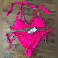 Nwt Bahimi Pink Bathing Suit Set, Size M Both Piece. Gorgeous Detailing, Very Sexy Bikini! Pink Bathing Suit, Pink Bathing Suits, Surf Bikinis, Suit Set, Pink Gold, Bathing Suit, Womens Swim, Fast Delivery, Full Service