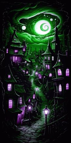 an image of a green and purple halloween scene