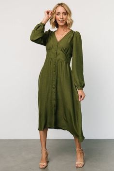 Arabella Embroidered Tulle Maxi Dress | Dark Green Floral | Baltic Born Button Midi Dress, Tulle Maxi Dress, Midi Dress Fall, Tulle Material, Baltic Born, Tulle Sleeves, Embroidered Tulle, Olive Green Color, Long Sleeve Midi Dress