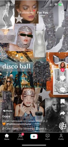 an image of disco ball collage with many different pictures and words on it's screen