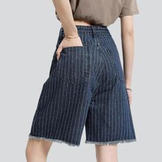 Bring summer fun to your wardrobe with our 2023 Summer Collection streetwear-trend striped cropped women's denim shorts. Combining a high-waist design. wide-leg cut. and zipper & button closure. they are sure to make a bold statement!Distinctive Features: Street Trend Stripes: Add a touch of fun and style with bold vertical stripes for a look that screams confidence. Wide-Leg Cut: Show off your figure with a chic and enduring fit. High-Waist Design: Enhance your curves with a fashion and flatter Women Denim Shorts, Cool Denim, Dressy Attire, Oversized Denim Jacket, Street Trends, Denim Shorts Women, Vertical Stripes, Wide Leg Denim, High Waisted Denim