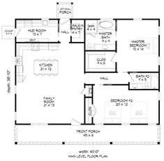 the floor plan for a two bedroom house with an attached bathroom and living room area