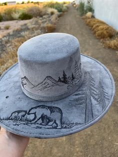 Western Style Wide Brim Gray Hat, Gray Western Hat With Short Brim, Gray Western Fedora Hat, Gray Western Hats For Rodeo, Bohemian Fedora For Western-themed Winter Events, Breakthrough Art, Explorer Hat, Burned Hats, Cowboy Hat Design