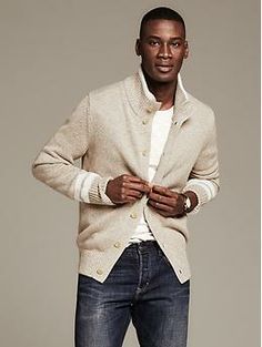 Sleeve-Stripe Textured Cardigan | Banana Republic Long Sleeve Cardigan With Striped Cuffs For Winter, Fall Outerwear With Striped Collar And Long Sleeves, Fall Long Sleeve Outerwear With Striped Collar, Casual Winter Cardigan With Striped Cuffs, Winter Long Sleeve Cardigan With Striped Cuffs, Winter Cardigan With Striped Cuffs And Long Sleeves, Classic Striped Sweater With Ribbed Collar, Classic Fall Outerwear With Contrast Stripes, Long Sleeve Cardigan With Striped Cuffs For Fall