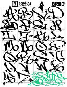 an image of graffiti alphabets and numbers on a white background with green marker markers