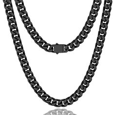 PRICES MAY VARY. 【MEN CUBAN CHAIN】- The men's cuban link chain features a durable lobster clasp, which is sturdy for wear-not easy to break. 【MATERIAL & SIZE】- 316L Stainless Steel/18K Gold/Black Metal Plated, Long-lasting, No Fade AND Non Tarnish. 5mm/7mm/9mm/11mm width, 18/20/22/24/26/28/30 inch length. 【STRONG CHAIN】- Durable & Nickel-Free & Anti-Allergies, The surface of curb chain necklace is comfortable and smooth and won't scratch your neck, these cuban chains choose from high-quality 316 Cuban Chains, Chain Necklace For Men, Cuban Link Chain Necklaces, Link Chain Necklace, Black Plates, Necklace For Men, Black Jewelry, Hip Hop Jewelry, Send Gift