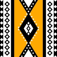 an abstract black and yellow pattern with white diamonds on the bottom, diagonals in the middle