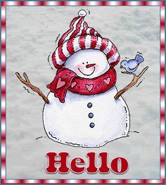 a snowman with a red hat and scarf