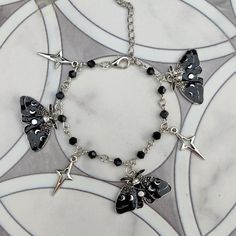 Gothic Moth Charm Bracelet ⭐ Handmade Made to order Can be adjusted ❤️ Use code "secret30" for 30% off any order🖤⛓️️ Bracelets Goth, Gothic Moth, Goth Moth, Gothic Bracelet, Black Tissue Paper, Goth Jewelry, Jewelry Accessories Ideas, Accessories Ideas, Matching Bracelets