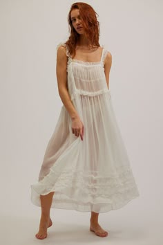 Dress Layering, White Sheer Dress, Midi Dress Style, Midi Slip Dress, Free Dresses, Dress Making Patterns, Dreamy Dress, Feminine Dress, Flowy Dress