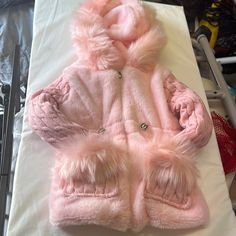 Gorgeous Girls Coat; Nwot Pink Hooded Fur Coat For Winter, Girls Puffer Vest, Pink Faux Fur Coat With Hood, Pink Outerwear With Double-lined Hood For Cold Weather, Boys Winter Coats, Kids Coats Girls, Fur Collar Jacket, Girls Fur Coat, Nike Zip Up